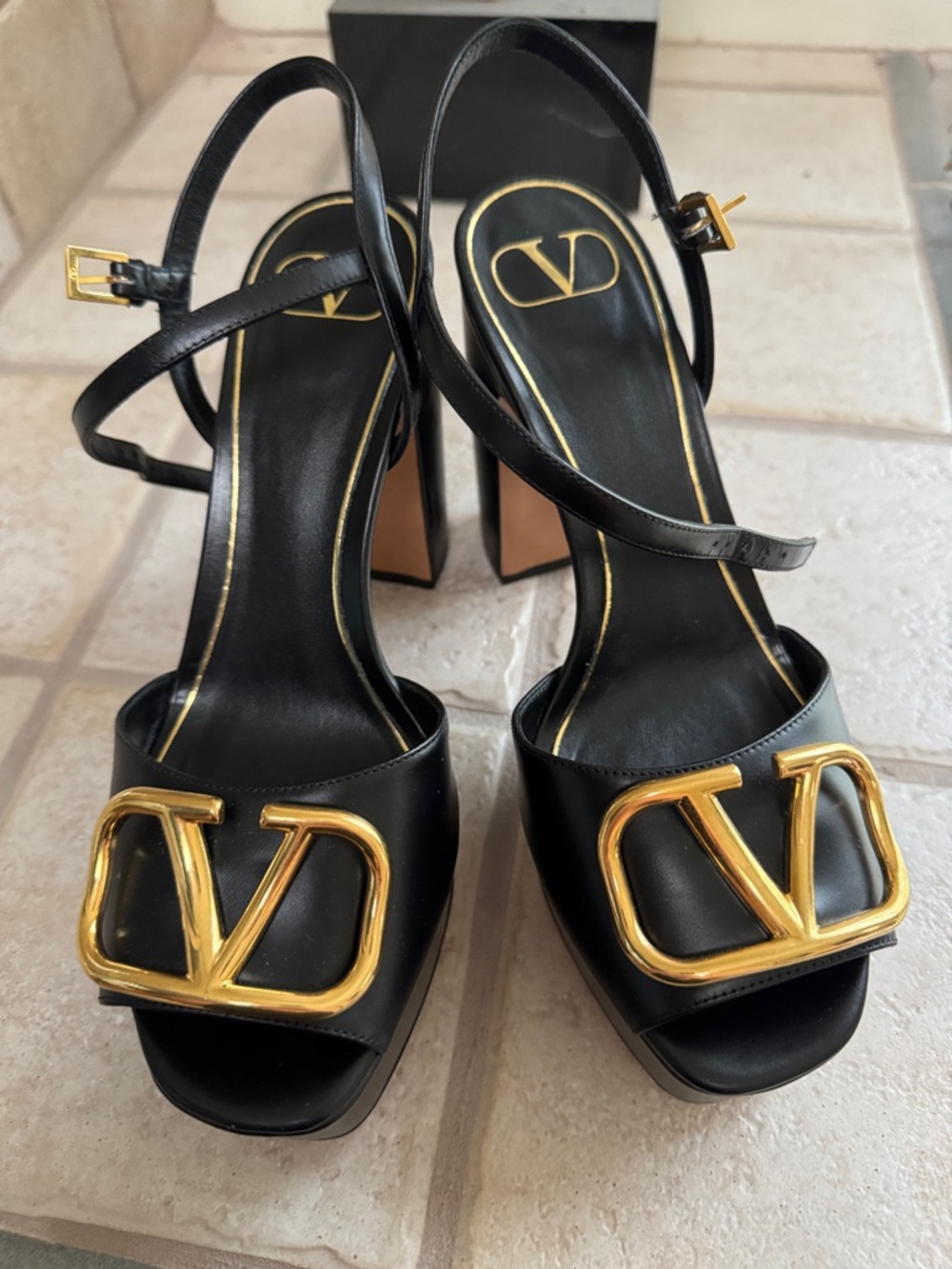 Valentino Garavani Black V Logo Signature Platform Heels - size 37.5